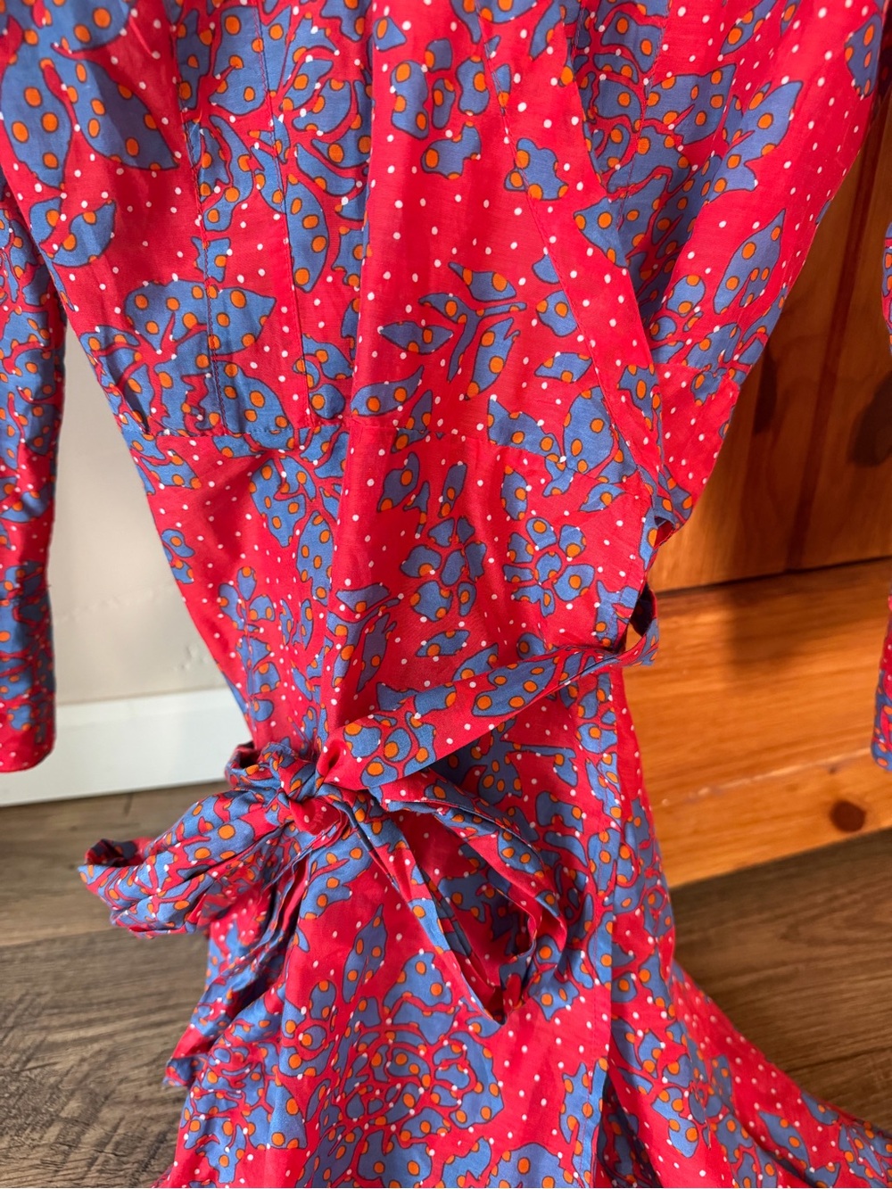Diane von Furstenberg DVF Silk Cotton Floral Wrap Dress – Size Large - Picture 4 of 8